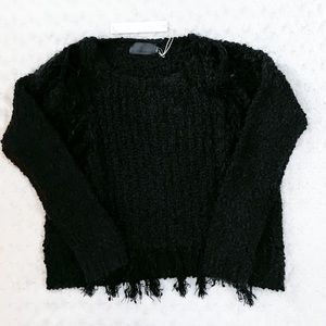NWT- LINE & DOT Black Knotted Frayed Boho Knit Sweater